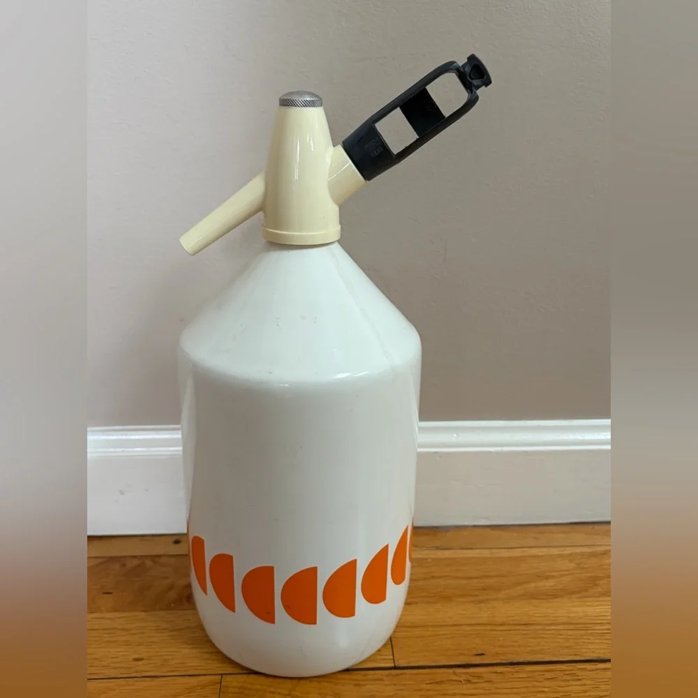 BOC Vintage White & Orange Slice Soda Seltzer Syphon Bottle Canister Barware